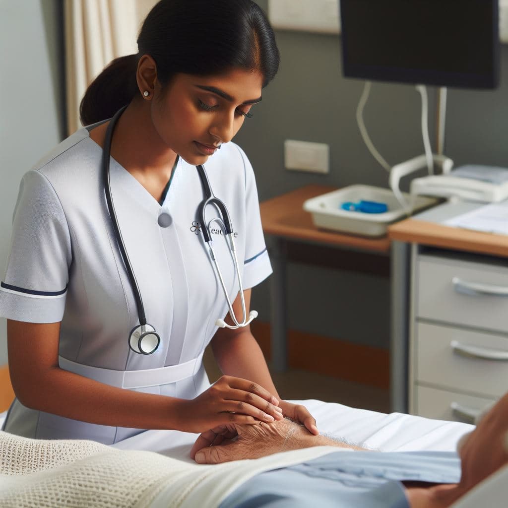 Caring nurse with patient